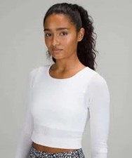 LULULEMON Women's NWOT Ebb to Street white crop long-sleeve top - size 6