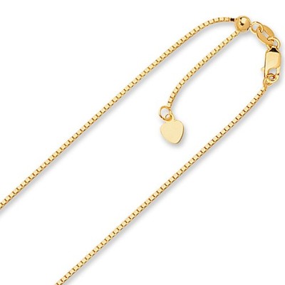 1.1mm Solid Adjustable Box Chain Necklace REAL 14K Yellow Gold Up To 22'' 4grm