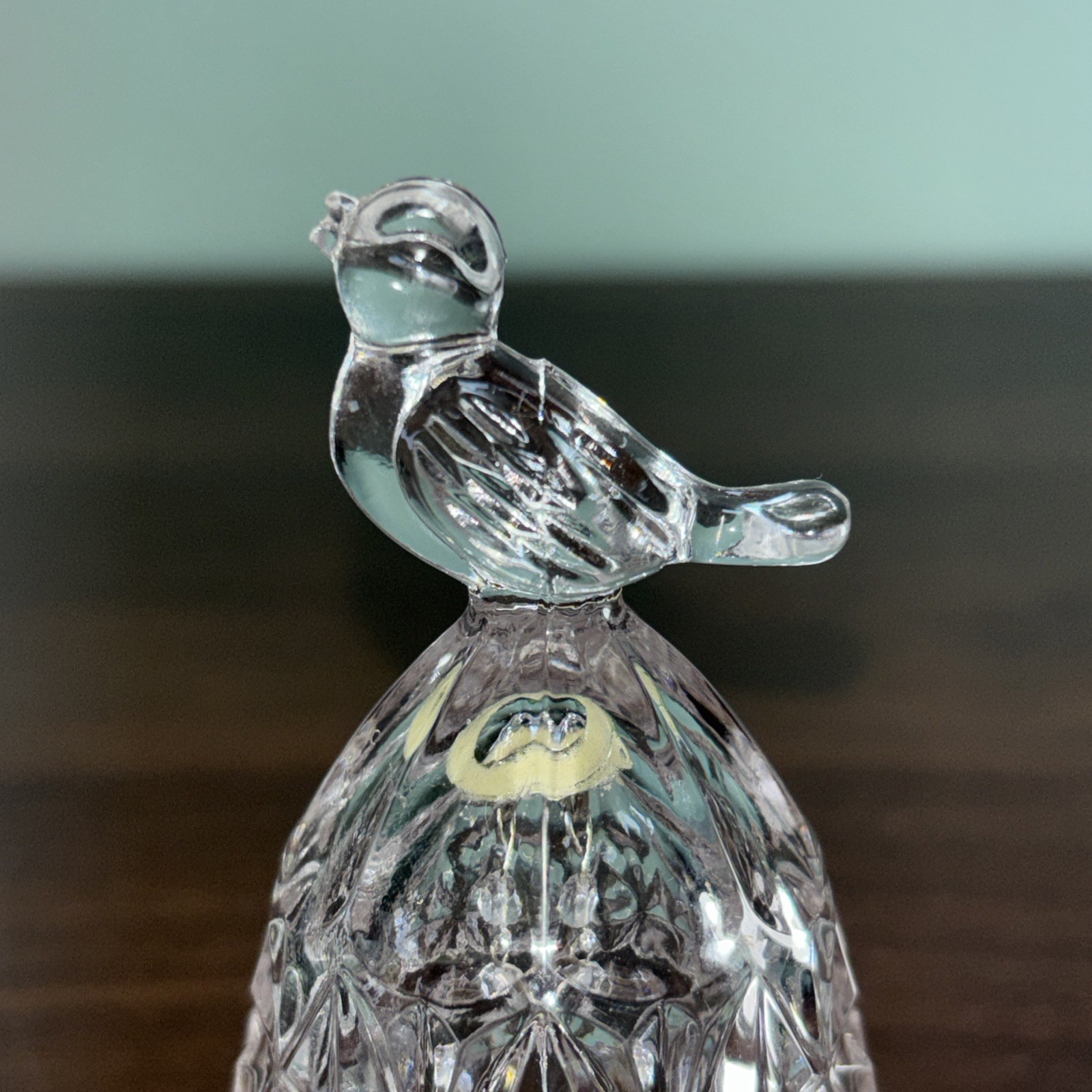 Vintage Bird Handle Clear Glass 24% Lead Crystal  Dinner Bell Cut
