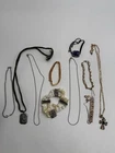 Vintage Jewelry Lot Necklaces Bracelets Cross Rhinestone Mixed Costume