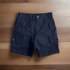 Janie and Jack Baby Boys Classic Linen Blend Cargo Shorts Navy Blue Sz 3-6M