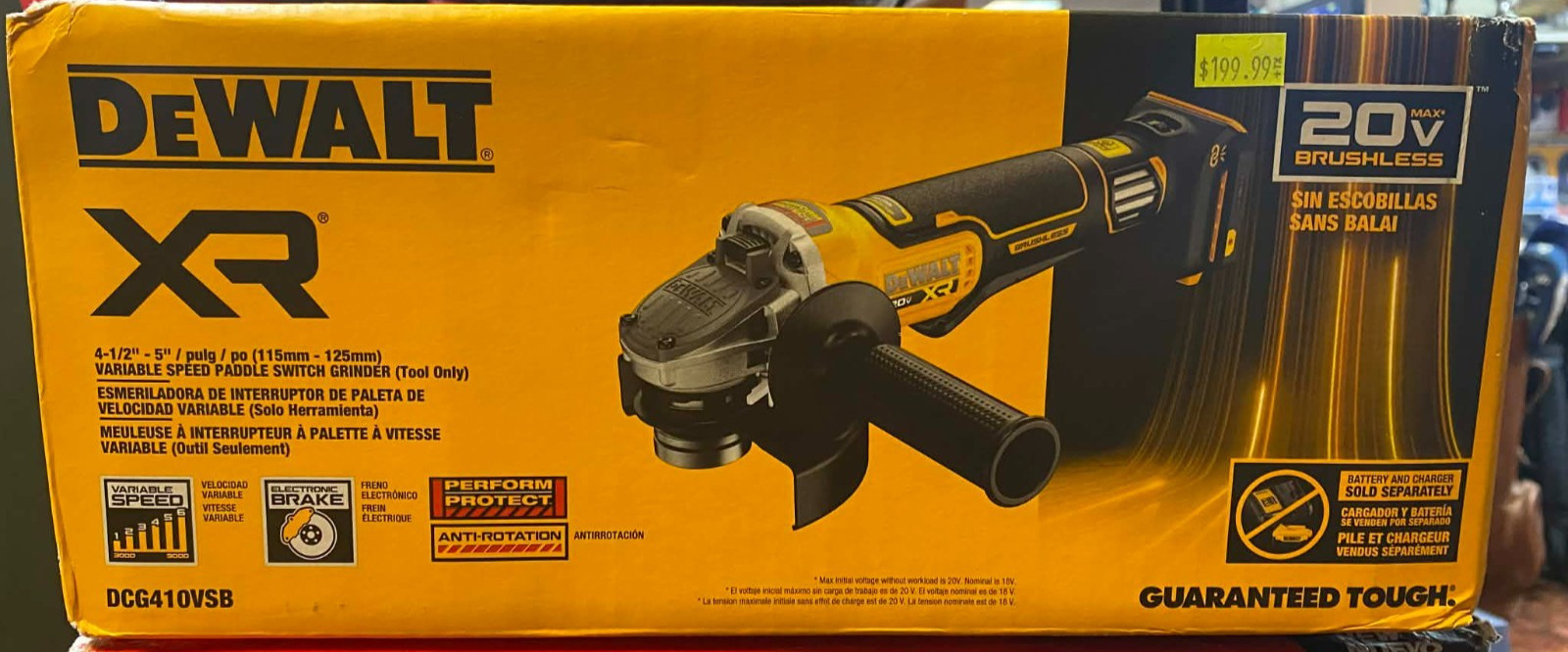 DEWALT DCG410VSB 20V XR Variable Speed 4-1/2&rdquo;&ndash;5&rdquo; Angle