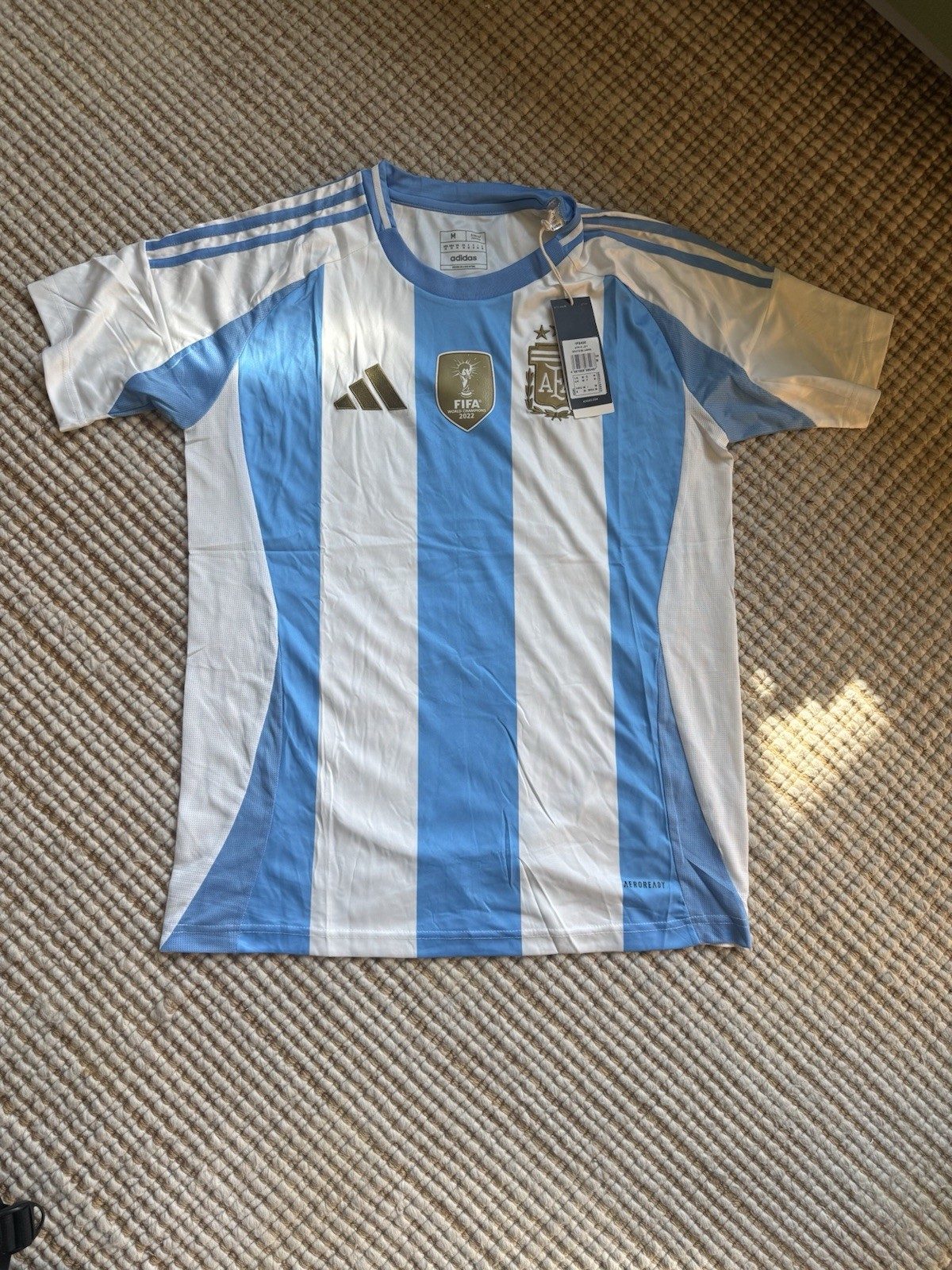 NWT adidas Argentina 2024 Home Jersey - 3-Star World Champions Blank Back Size M