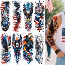 8 Sheets Independence Day Temporary Tattoo, 4th of July Patriotic Sleeve Tatt...