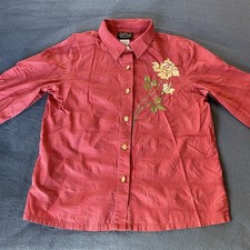 Bob Mackie Wearable Art 3/4 Sleeve Button Up Red Collar Shirt Medium