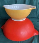 PYREX - Vintage Cinderella Nesting Bowls - 442 & 444 RED & ORANGE - Retro Glass