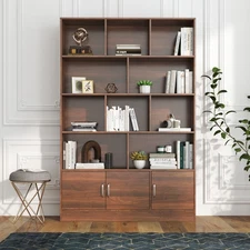 70.87" Tall Open Shelf Bookcase w/ Cabinet 10 Cubes & 3 Doors,4-Tier Unit,Office