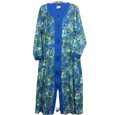 VTG Collections ETC Zipper Lounge Blue-green Floral House Dress S L WITH POCKETS