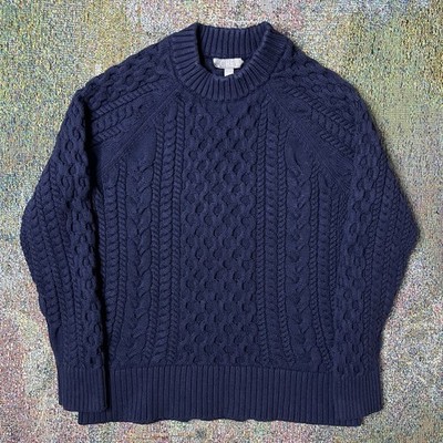 J.Crew Mens Small Navy Blue Chunky Cable Knit Fisherman Sweater Heavyweight