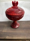 RARE LARGE FENTON ART GLASS PATRIOT RED BICENTENNIAL LIDDED COMPOTE