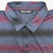 TravisMathew Polo Shirt Mens XL Blue Burgundy Striped Pima Cotton Blend Golf