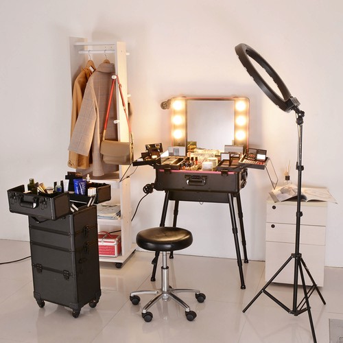 Byootique Rolling Makeup Case with Bulb Mirror Adjustable Leg Detachable Wheel - Picture 11 of 12
