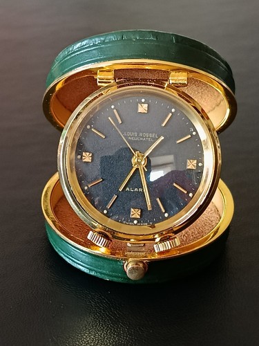 Louis Rossel Neuchatel Travel Alarm Clock Swiss Vintage Working Luxury Case Rare