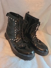 Disney D-Signed glossy black girls lace-up side-zip boots Size 5