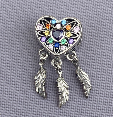 Traumfänger Herz 925 Sterling Silber vergoldet Bettelarmband Charms bunt