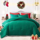 Christmas Comforter Set Size 3 Pieces Pom Pom Fringe Green King Green-white