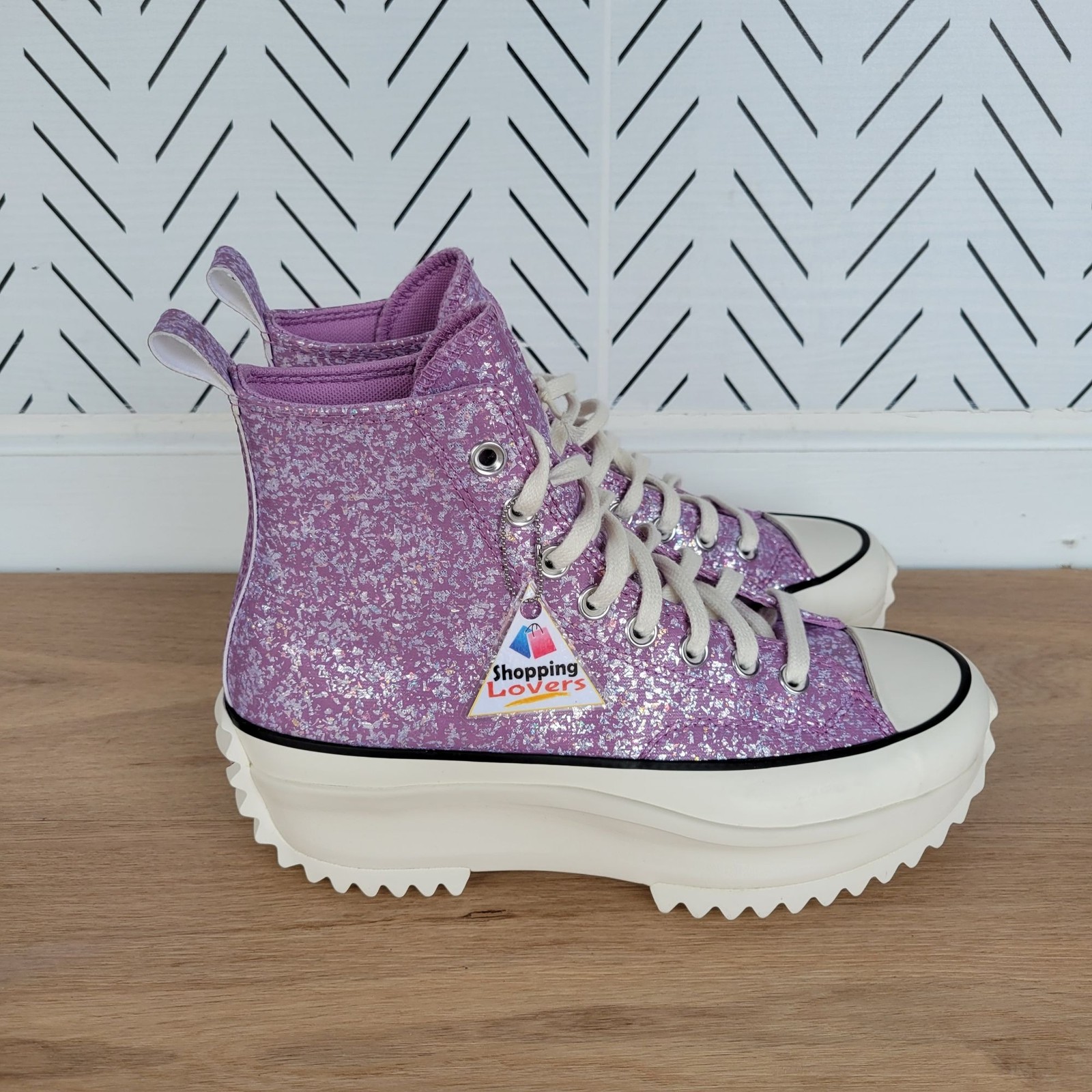 ⭐Converse Run Star Hike Hi 9 Women Shoes Sneaker Purple Glitter Sneakers A10096C thumbnail 6