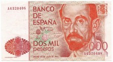 2000 PESETAS BANCO DE ESPAÑA PORTRAIT JUAN RAMÓN JIMÉNEZ SPAIN 1980 SPL/SPL+