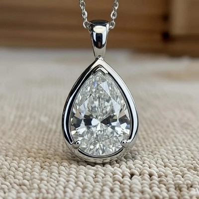 4 Ct White Treated Diamond Pendant Pear Shape VVS1 Birthday & Anniversary Gift