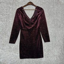 Express Sparkly Burgundy Long Sleeve Deep V Velvet Cocktail Dress Size Small