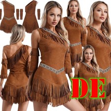 Damen Indianer Kostüm Kleider Fransen Wildleder Armband Hippie Westen Cowgirl