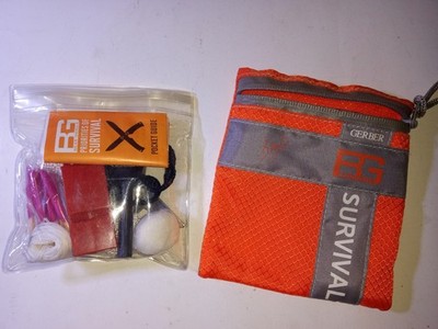 Gerber Bear Grylls Survival Kit Orange Whistle Fire Starter Pocket Guide Matches