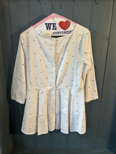 Maeve Anthropologie Tunic Top Shirt White Embroidered Polka Dot Peplum Sz 4 - Picture 3 of 15