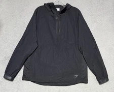 Gymshark Apex 1/4 Zip Hooded Jacket Mens Medium Pockets Nylon Stretch Black