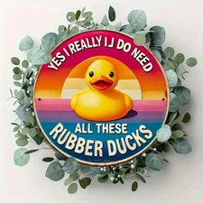 2D FlatA Round Aluminum Wall Sign 8X8Inch Vivid Retro Decoration with Duck Patte