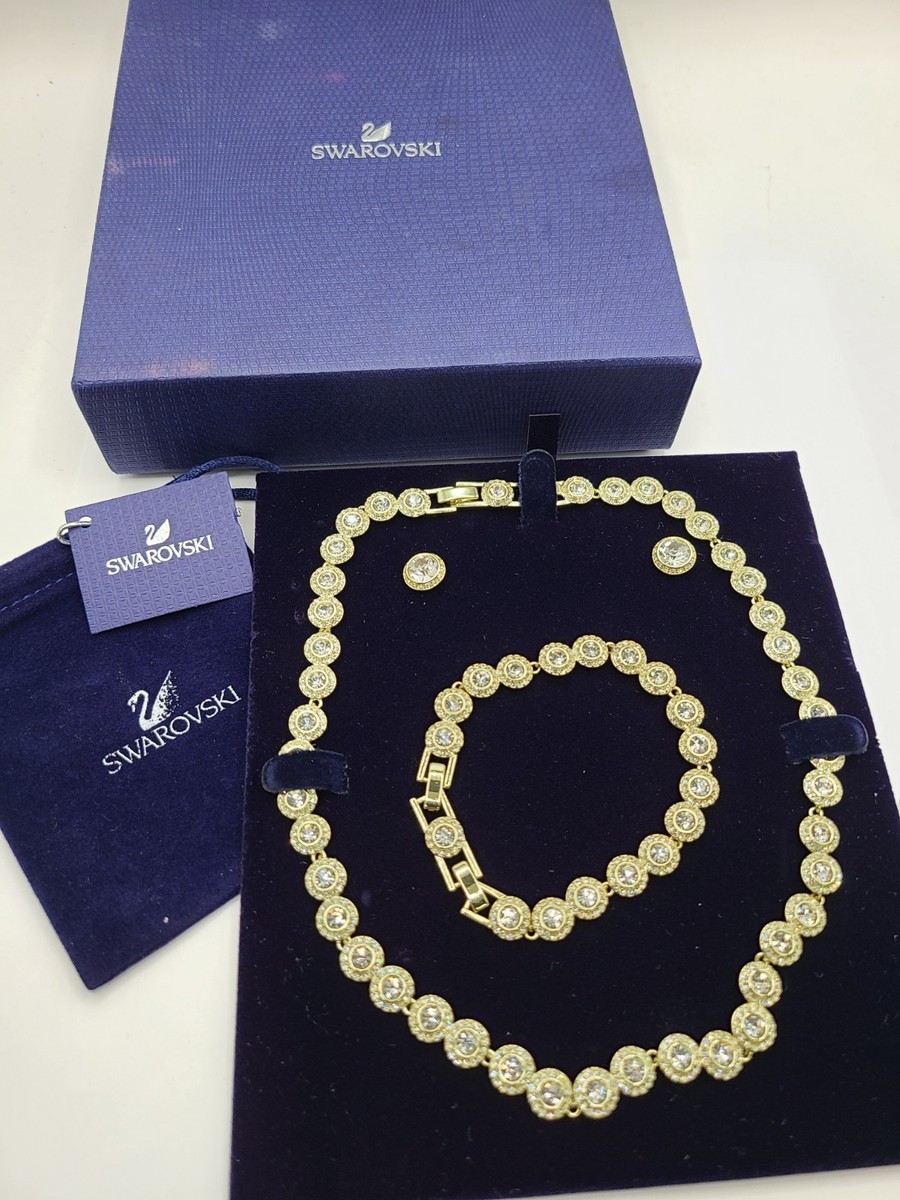 Angelic Swarovski Bracelet Necklace Embellished Set Tennis Gemstone Gold  Yellow