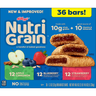 Nutri-Grain Bars Variety Pack 36 Count 1.3oz Soft Baked Breakfast Snack Bars