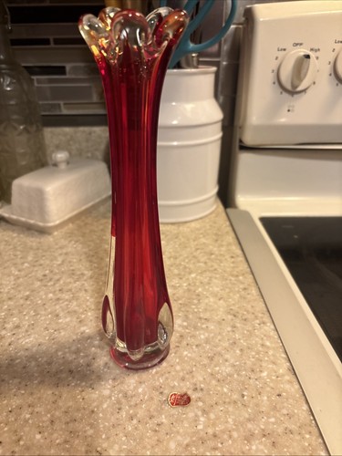 Vintage Lefton Red And White Five Finger Swing Vase. Blown Glass Japan - Picture 3 of 16