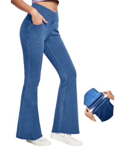 Bell Bottom Jeans for Women High Waisted Stretchy Flare Jeans Pull On Wide Le...