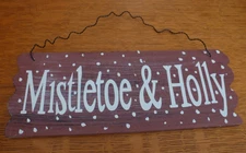 :) Vintage Mistletoe & Holly Wood Sign Plaque-Rustic-Country-Farmhouse