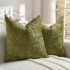 FUTEI Moss Green Flannel Throw Pillow Covers 24x24 Inch Set of 2,Soft Crushed...