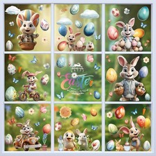 87 PCS Easter Window Clings, 9 Sheets Easter Egg Window Clings Stickers for Wind