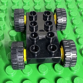 Lego Duplo Car Base 2X4 Black Yellow wheels 10805 10842 10823 10813 10835 10907