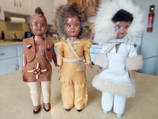 Lot of 3 Vintage Plastic Indigenous Cultures Doll Girl 8"