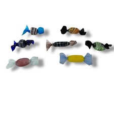 7 - Vintage Hand Blown Glass Wrapped Candy Murano STYLE Art Glass Multi Color