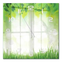 Moderne Glas-Wanduhr Glasuhr Aus Glas BläTter Und Gras WeißE Zeiger 60X60 Cm