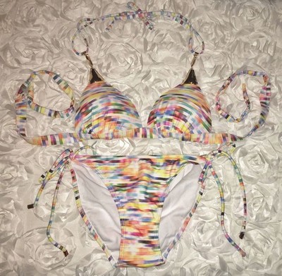 APOLLO SWIMWEAR Triangle Push Up Top Colorful Bikini Swimsuit NEW Womens S M L