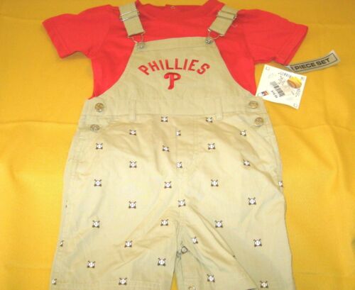 Philadelphia Phillies 2-Piece Toddler Khaki Bib Overalls & Shirt Set New! NWT 4T - Picture 1 of 2