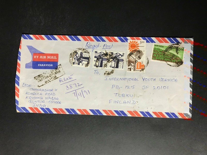 India Registered Cover to Finland City Cancel 1980s-1990s Cover #2576