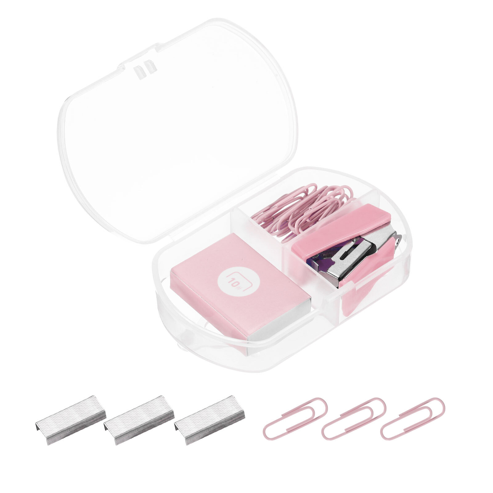 Pink Desktop Stapler Set with Staples and Clips for Office-image