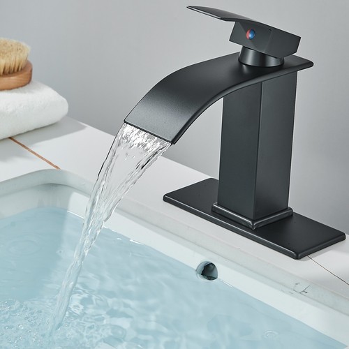 Waterfall Bathroom Sink Faucet Single Handle Hole Vanity Mixer Taps with Cover - Picture 3 of 82