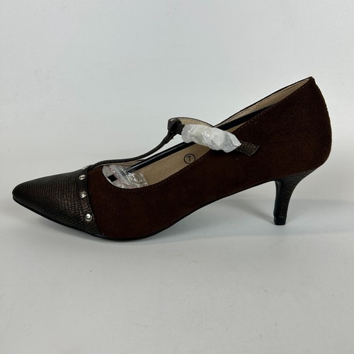 C Label Womens Kitty Heel Pumps Size 7 Brown Suede Pointed New With Box - Picture 10 of 17