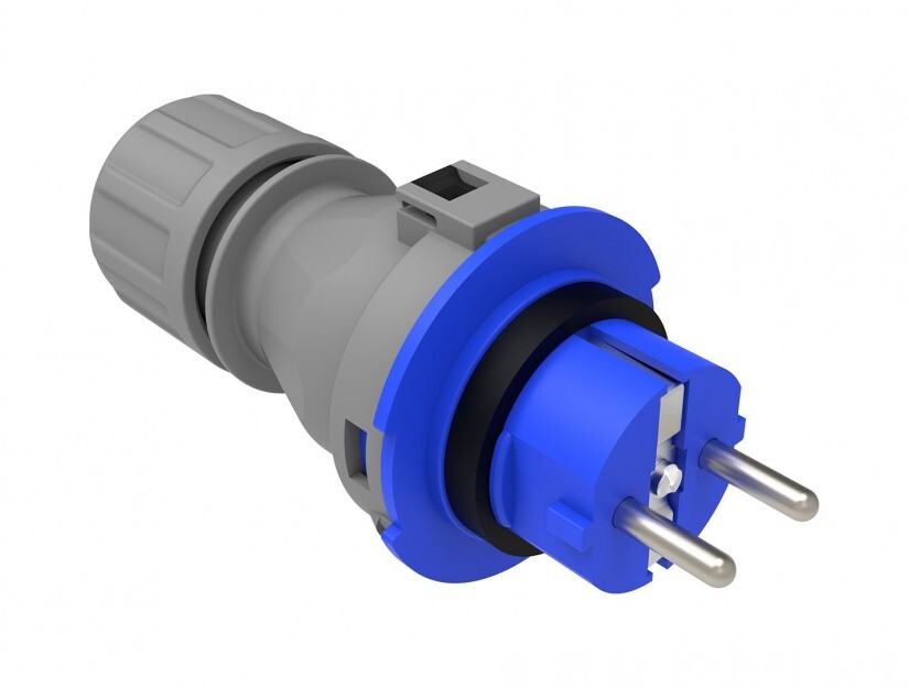 16A Stecker- Und Steckdosenset – 3-polig, 240V, IP44, Blaue Wandhalterung, Mit Schalter