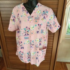 Disney Women's Size M Minnie Mouse Four Pocket V-neck Short Sleeve Scrub Top