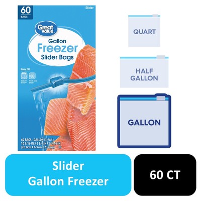 Great Value Gallon Freezer Guard Slider Zipper Bags, Easy-To-Fill, 60 Count
