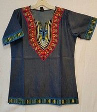 Men Women With African Traditional Dashiki Print Denim Top Shirt S M L XL P 02